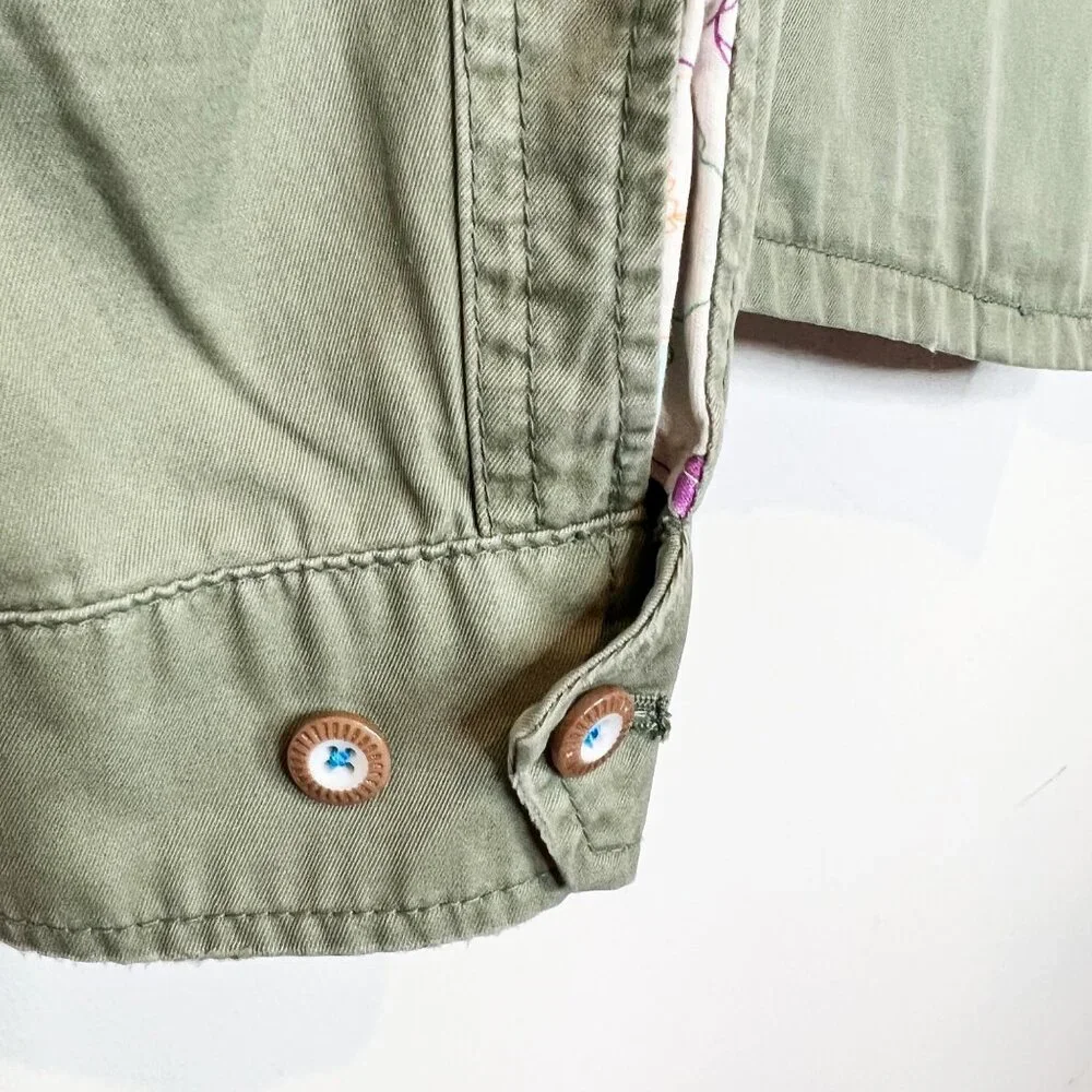 American Eagle Womens Jacket Green Collared Tan Button Down Size Medium - Picture 6 of 12